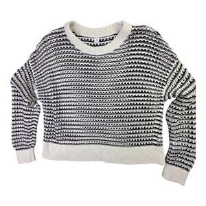 Old Navy Sweater Womens M Black White Open Weave Striped Cotton Pullover Knit